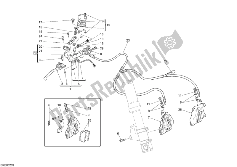 All parts for the Front Brake System of the Ducati Monster S2R 1000 2007